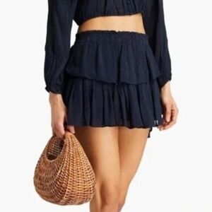 LoveShackFancy Navy Mini Skirt